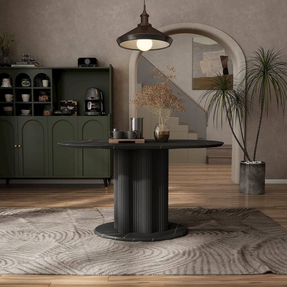 Alt View 4. Furniture of America - Elara Iron Base Pedestal Oval Dining Table - Black.