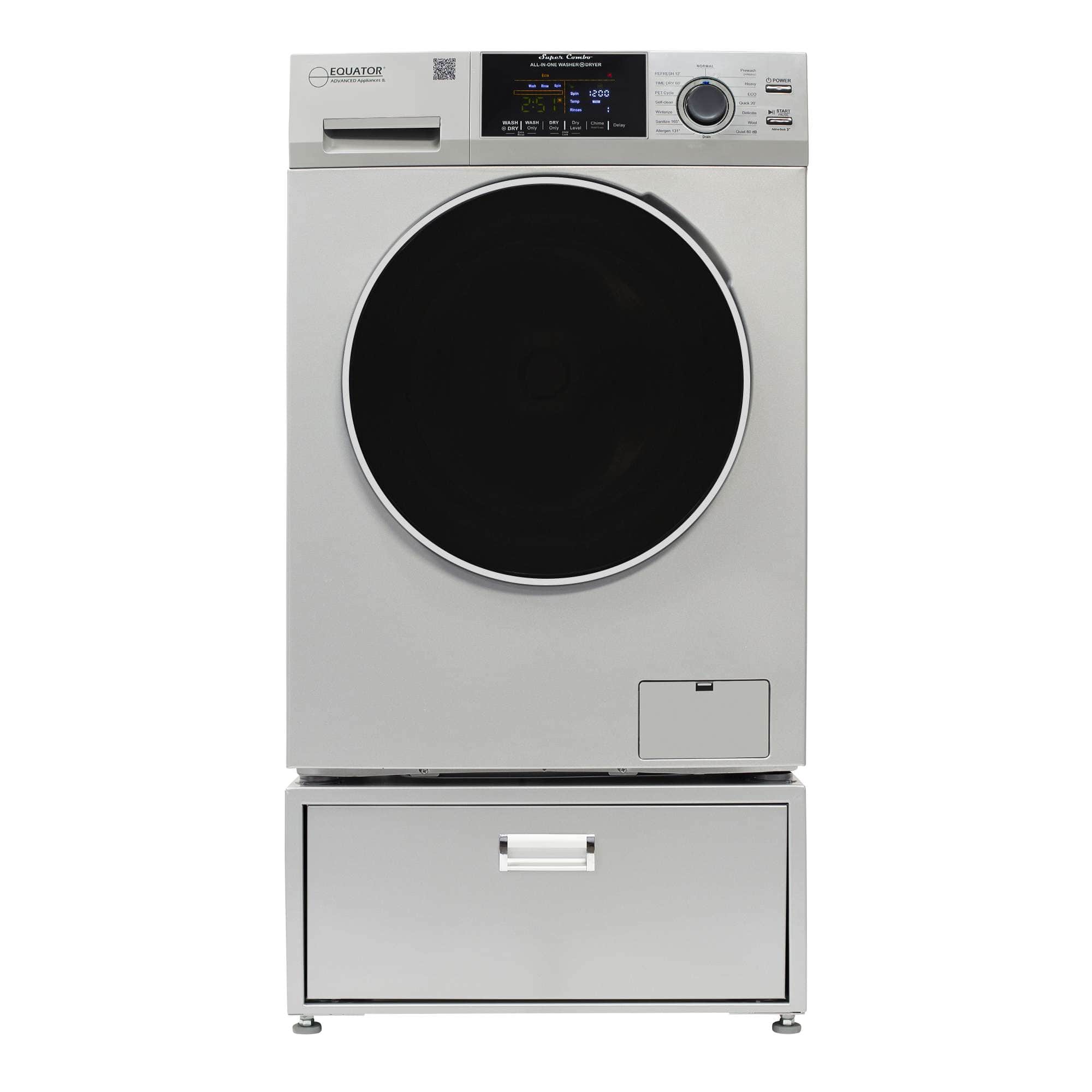 Equator - 1.62 cu ft. All-in-One Combo Washer Electric Dryer VENTED DRY 30% FASTER | RV Ready 110V - EZ 4800 + Pedestal - Silver