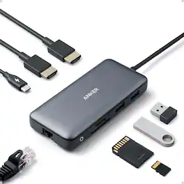 Anker - Laptop Docking Station 4K Dual Monitor with 2 HDMI, 8-in-1 USB C Hub - Gray