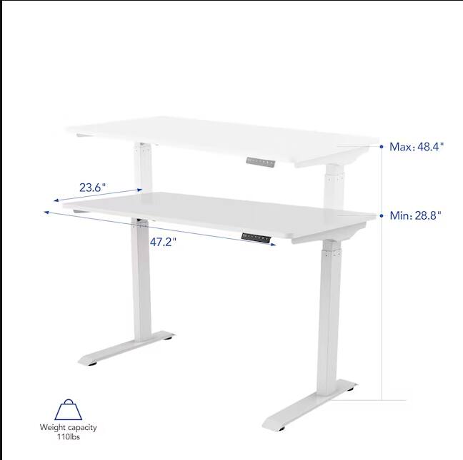 Max: 48.4"  
Min: 28.8"  
Weight capacity: 110lbs
