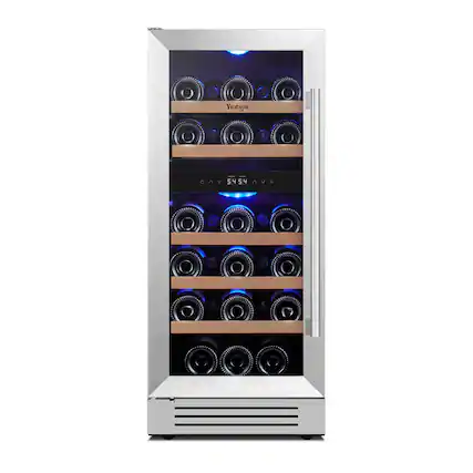 Front. Yeego - 15 inch Wine Cooler Refrigerator Dual-zone 28-Bottle wine fridge for Home Bar,Stainless Steel - Stainless Steel.