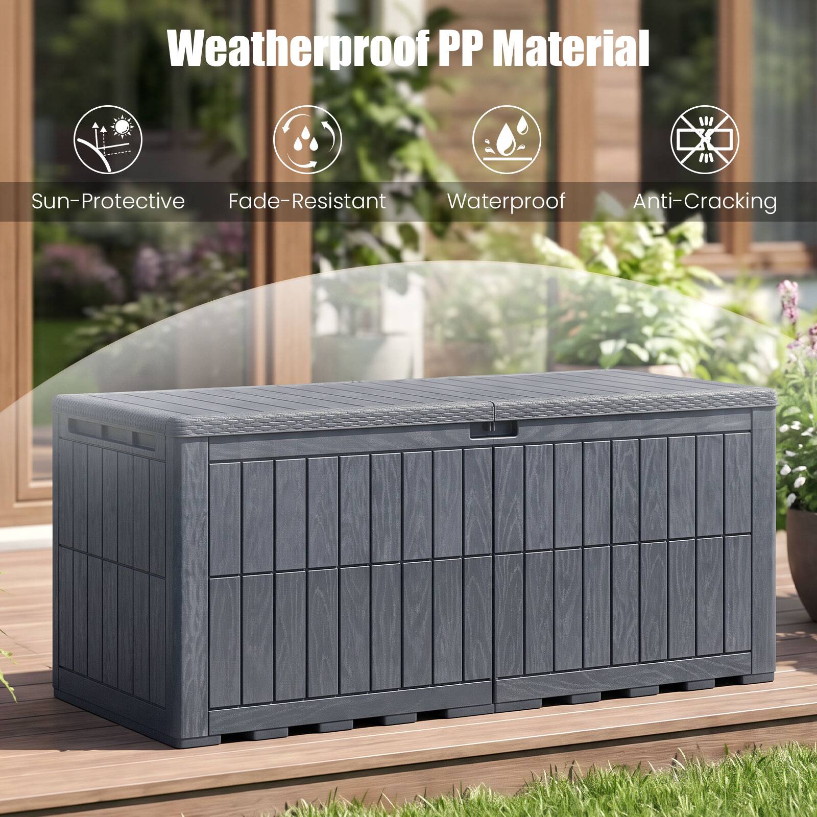 Weatherproof PP Material

- Sun-Protective
- Fade-Resistant
- Waterproof
- Anti-Cracking