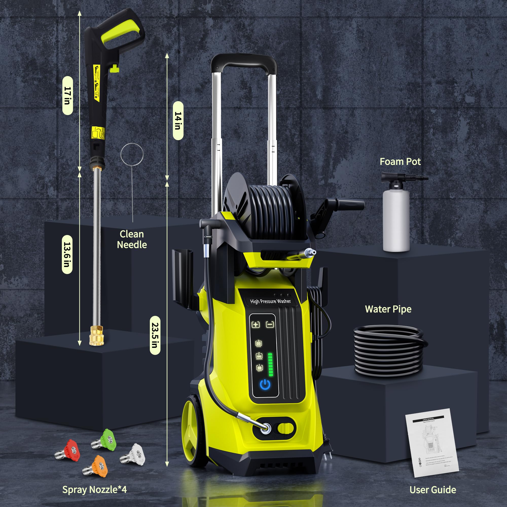 17in Clean Needle 14in High Pressure Washer 13.6in Spray Nozzle*4 23.5in High PressursWanher Foam Pot Water Pipe User Guide