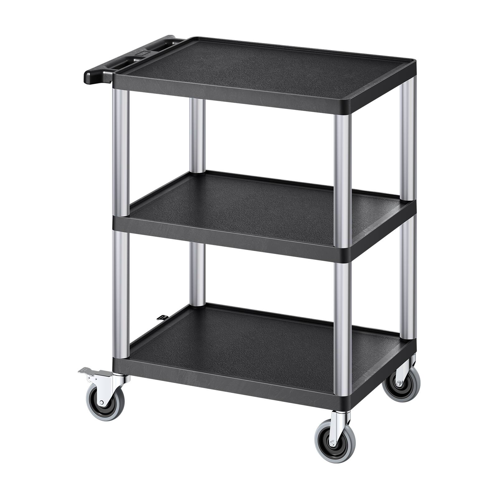 Alt View 5. VEVOR - Utility Cart, 300 lbs Load Capacity, 27.6 x 18.1-inch Service Cart, Three-Shelf Heavy Duty Plastic Utility Cart - Black.