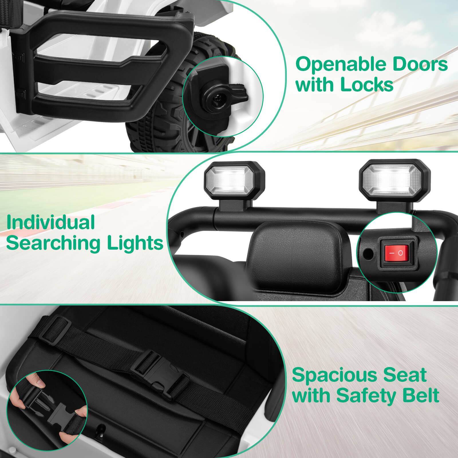 - Openable Doors with Locks
- Individual Searching Lights
- Spacious Seat with Safety Belt