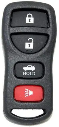 Front. HQRP - Remote Key Fob Shell Case 4-Button Compatible with Nissan Altima Maxima 350Z Armada Sentra - Black.