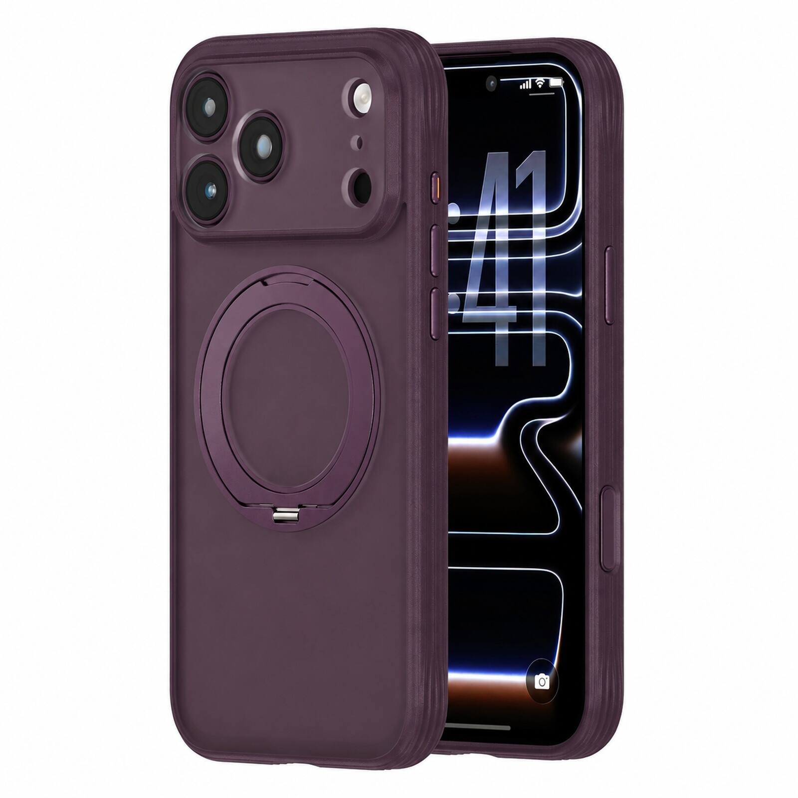 Angle. Dteck - Rugged Case For iPhone 18 Pro Max Shockproor Frosted Translucent Ring Stand Cover Compatible with Magsafe Accessories - Winered.