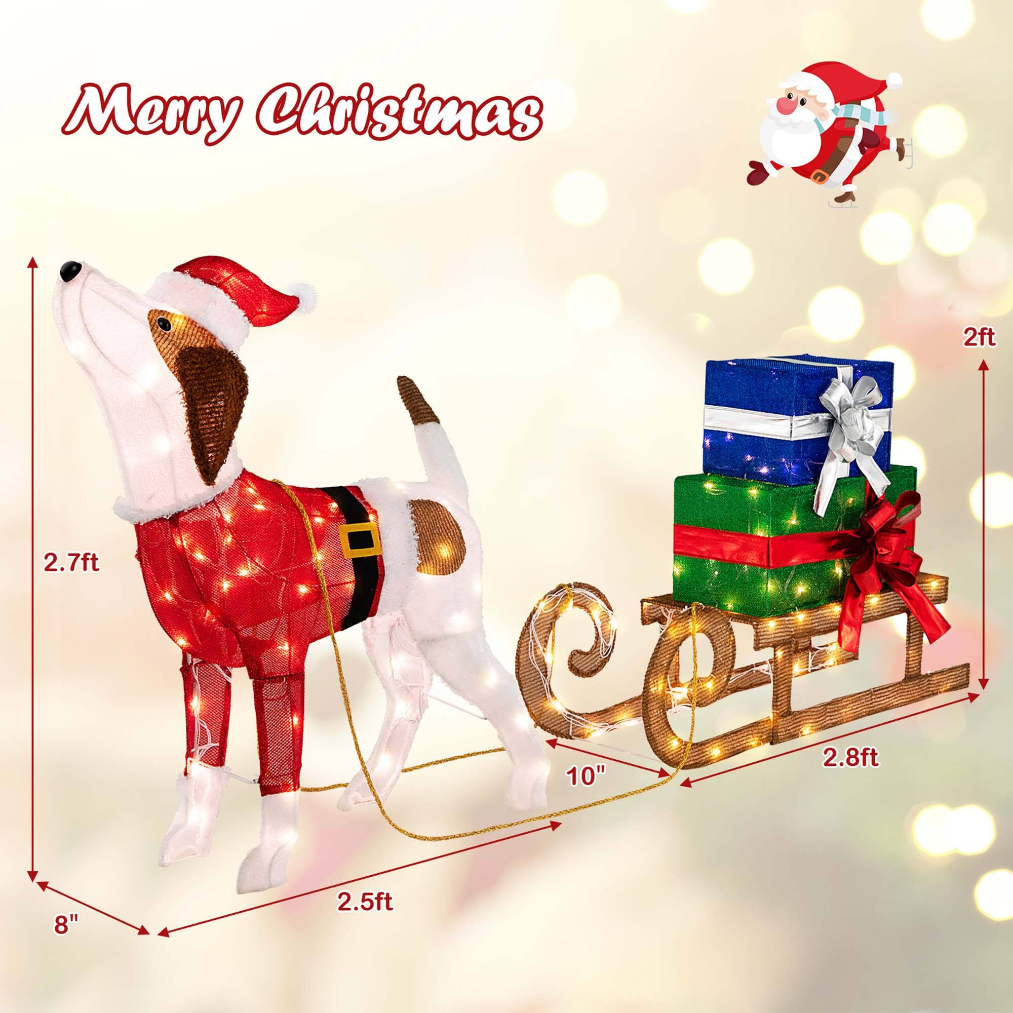 The text on the image reads "Merry Christmas 2ft 2.7ft 8" Co 2.8ft 10" 2.5ft". This text is grouped as follows:

1. Merry Christmas: A greeting to celebrate the holiday season.
2. 2ft: A measurement of height, indicating that the dog is approximately 2 feet tall.
3. 2.7ft: Another measurement of height, indicating that the dog is approximately 2.7 feet tall.
4. 8": A measurement of width, indicating that the dog is approximately 8 inches wide.
5. 2.8ft: A measurement of height, indicating that the dog is approximately 2.8 feet tall.
6. 10": A measurement of width, indicating that the dog is approximately 10 inches wide.
7. 2.5ft: A measurement of height, indicating that the dog is approximately 2.5 feet tall.