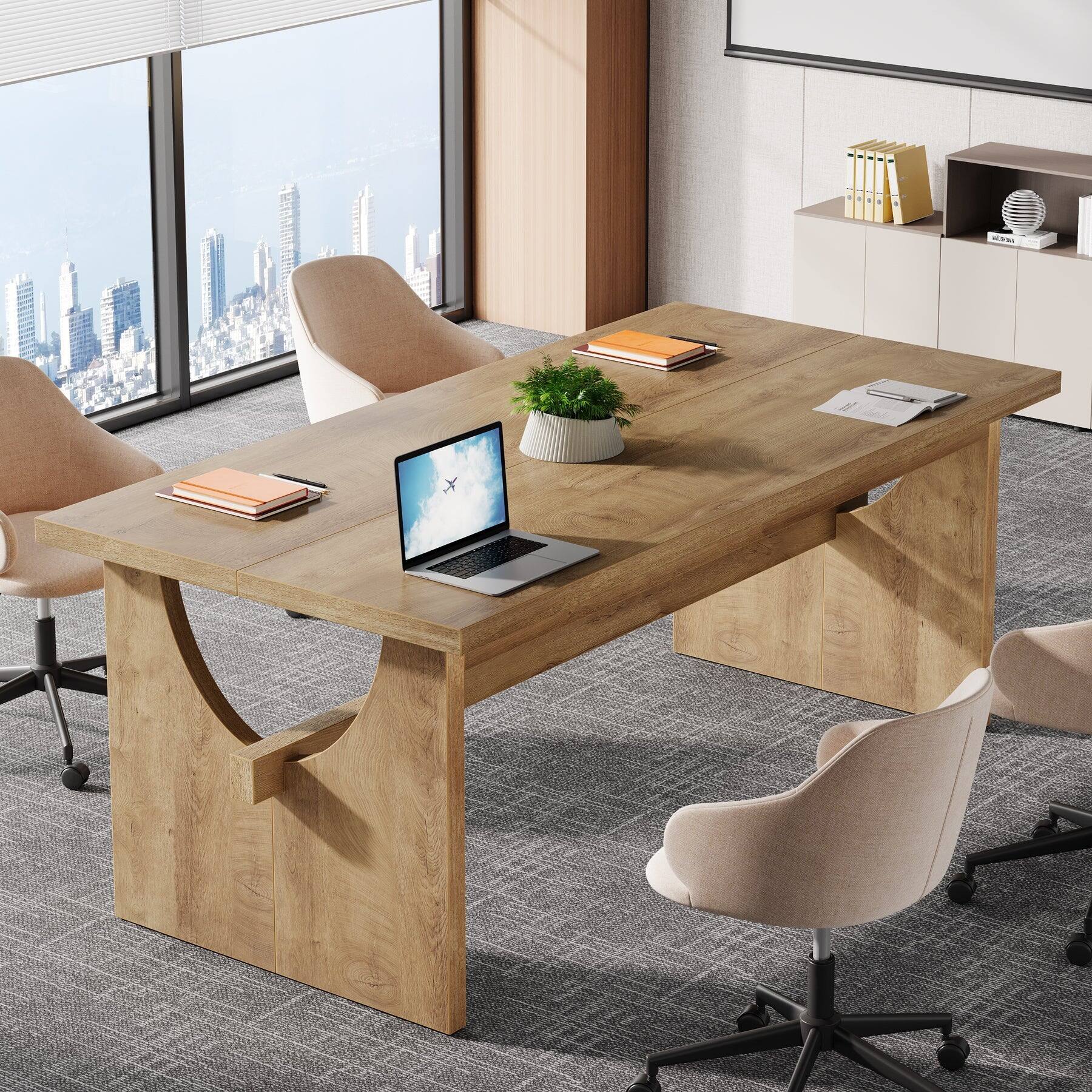Tribesigns Conference Table with Engineered Wood Construction, Storage ...