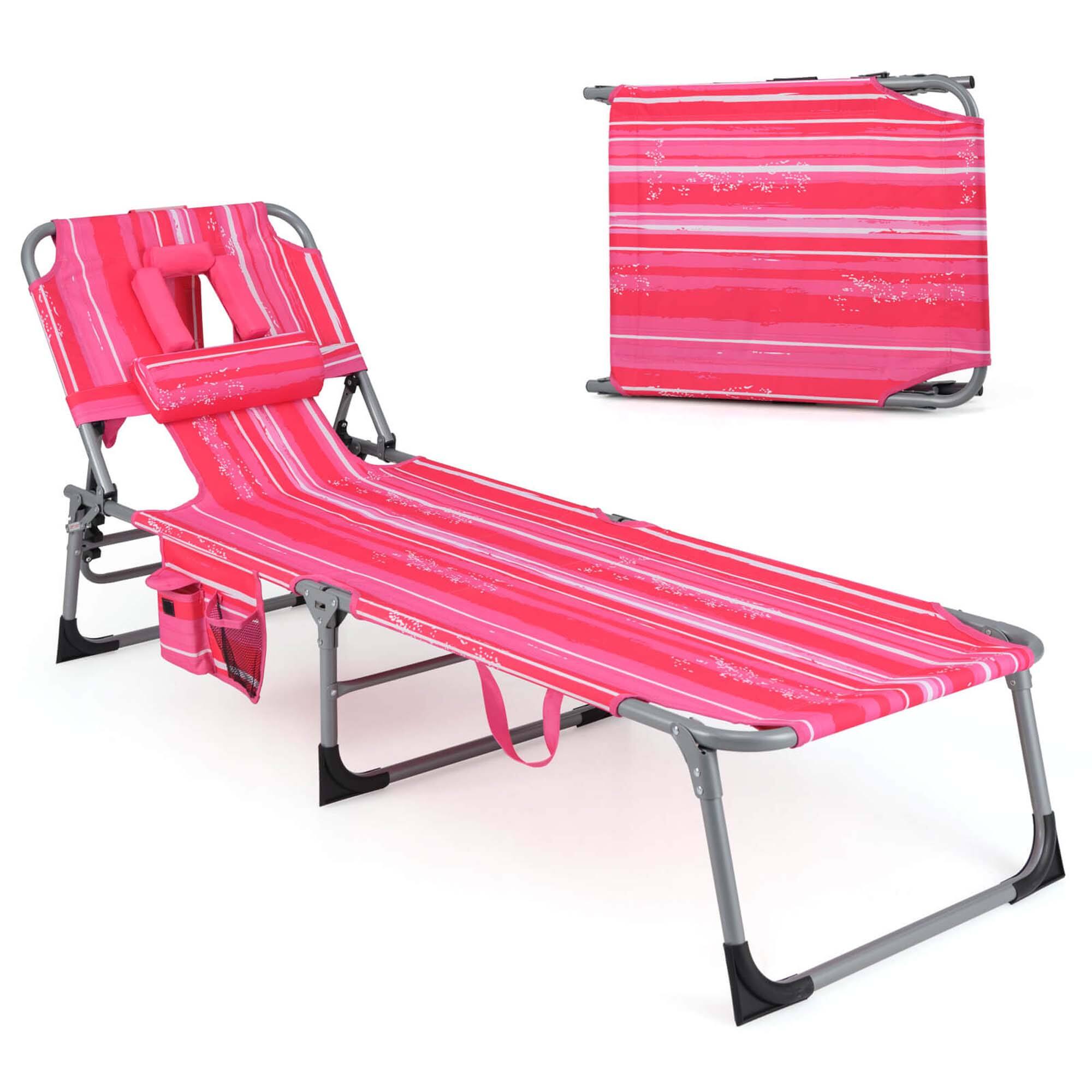Costway - Outdoor Beach Lounge Chair Folding Chaise Lounge with Pillow - Light Pink price history on PriceWatchPro