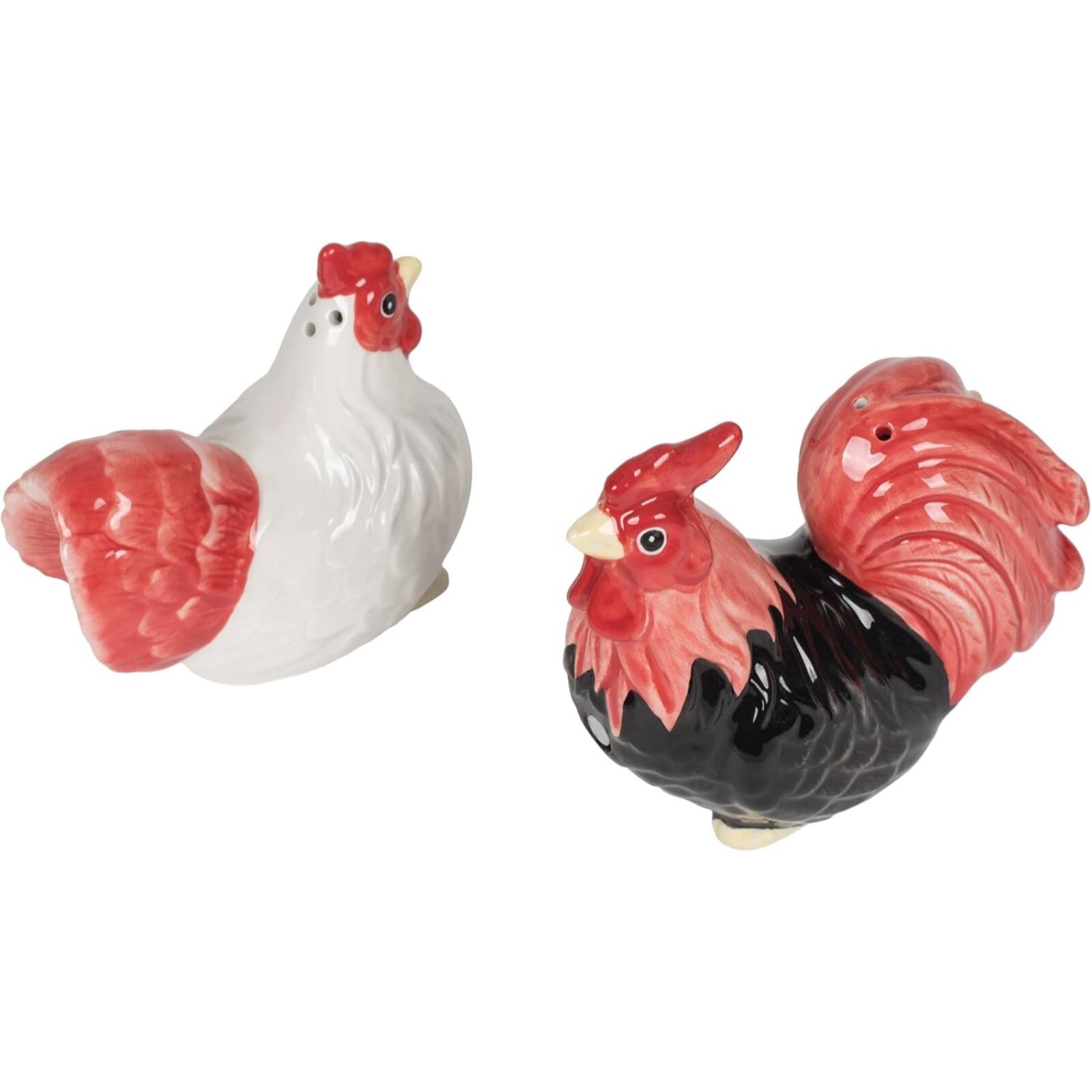 Angle. Pacific Trading - Rooster and Hen Attractives Ceramic Magnetic Salt Pepper Shakers - Multicolor.