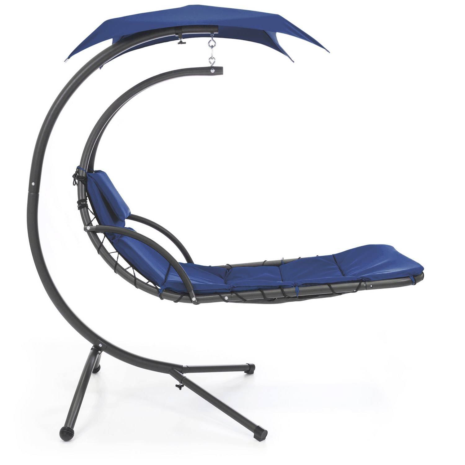 Left. Hivvago - Navy Blue Single Person Sturdy Modern Chaise Lounger Hammock Chair Porch Swing - Blue.