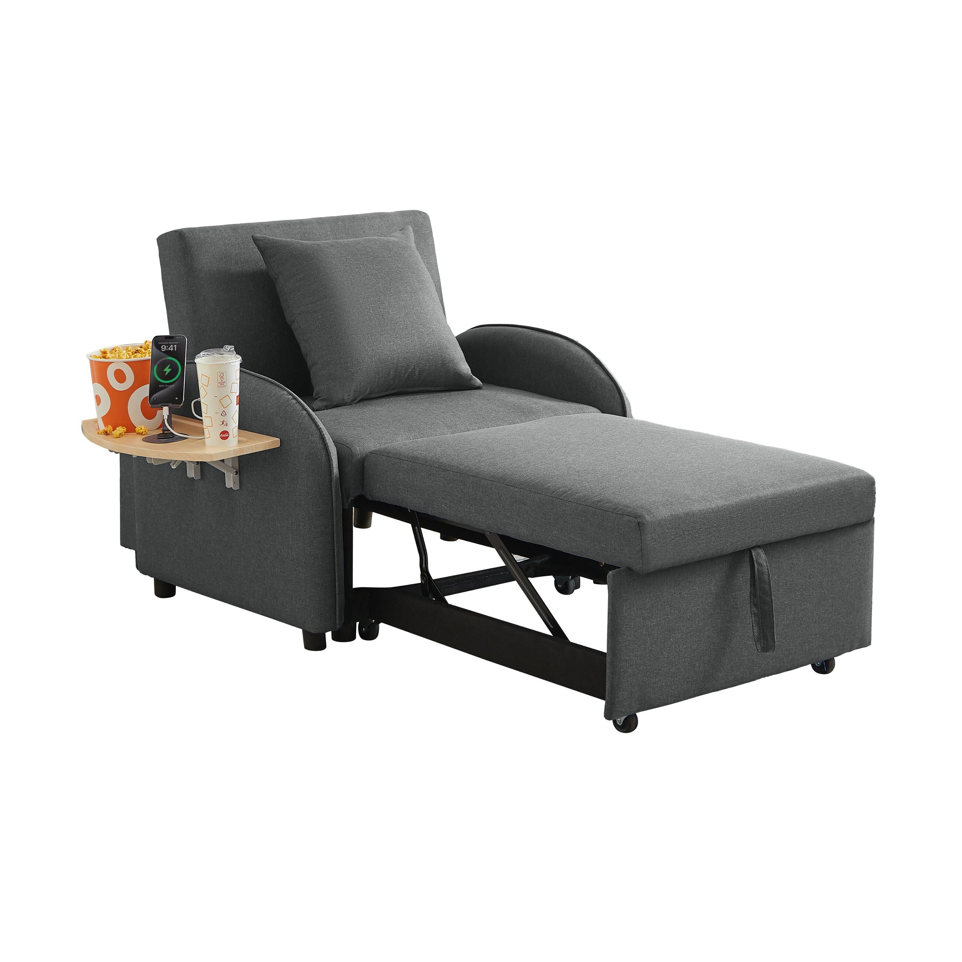 Alt View 4. Z-Edge - Sleeper Sofa Chair Bed, 3 In 1 Convertible Sofa Chair With Adjustable Backrest & Foldable Table & USB for Living Room - Gray.