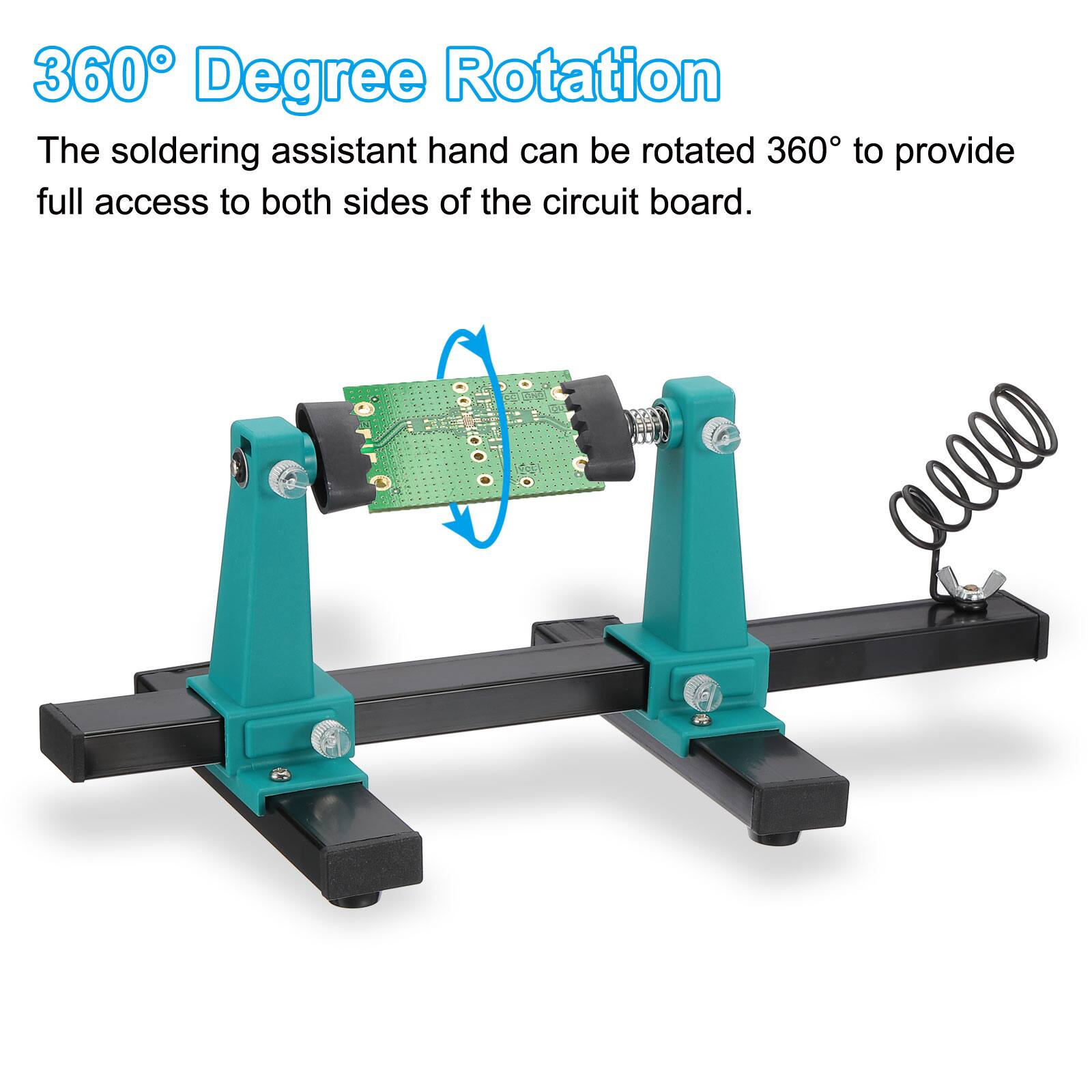 360° Degree Rotation

The soldering assistant hand can be rotated 360° to provide full access to both sides of the circuit board.