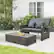 Angle. Costway - Wicker Loveseat Sofa Set Patio Rattan Daybed with Ottoman & Retractable Side Tray - Mix Gray + Gray.