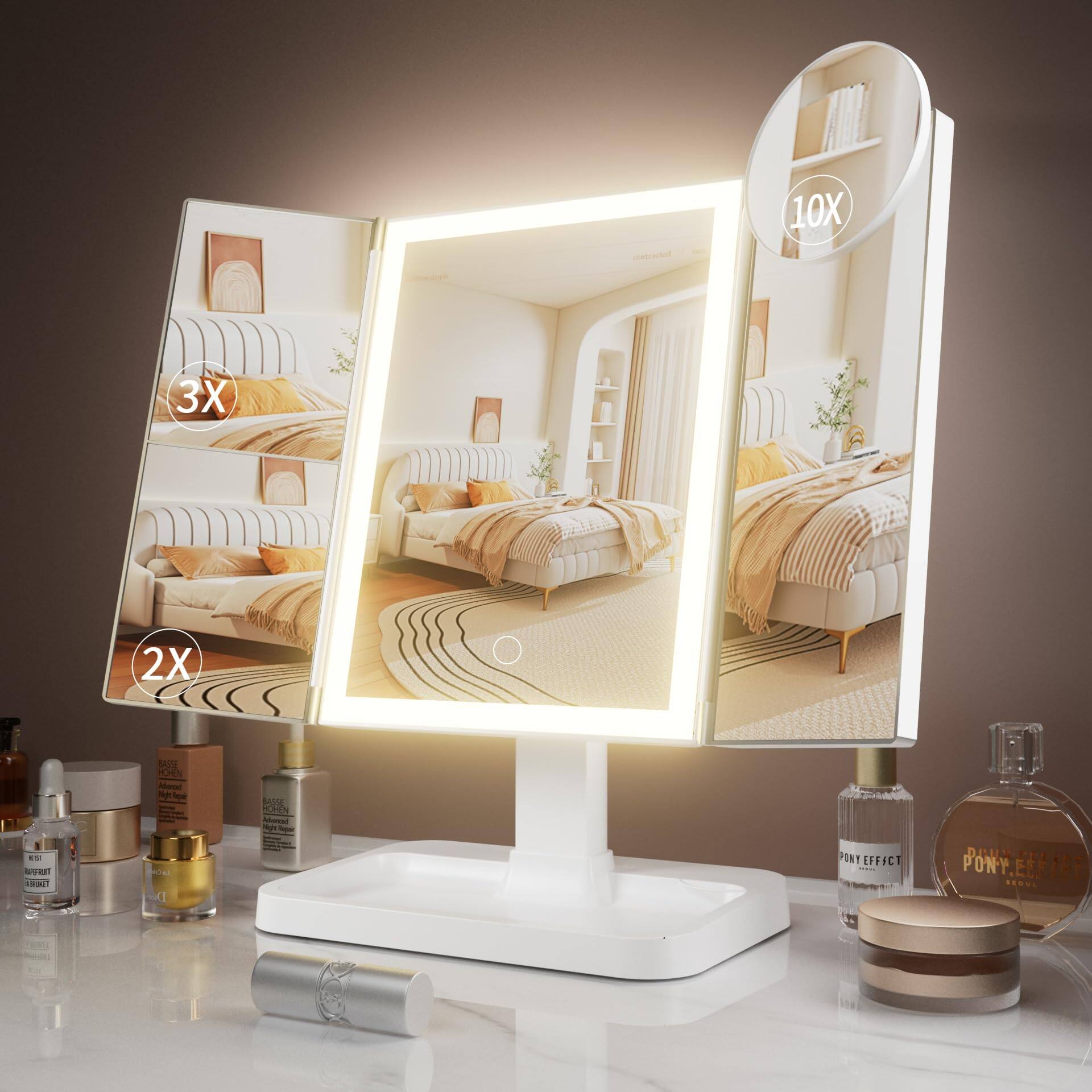 Pacoar Cade - Makeup Vanity Mirror With Lights Rechargeable Lighted Magnification For Travel Desk Gifts Women - 7.9"L x 11.7"W