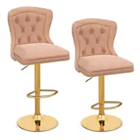 Costway Set of 2 Bar Chairs Dutch Velvet Bar Stool with Footrest Metal Base Anti-Slip Ring - Pink - Front_Zoom