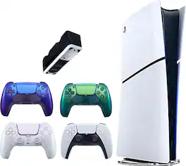 PS5 825GB Disc Console + 3 Chroma Pearl Indigo Teal DualSense NEW Bundle - PlayStation 5