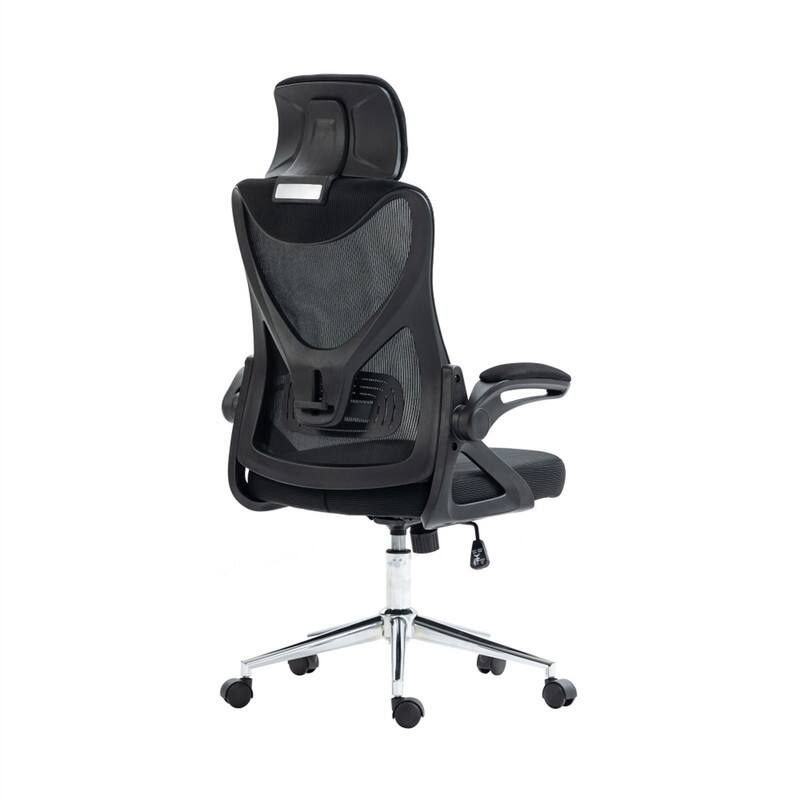 Angle. HTUTWOO - Ergonomic Office Chair - Headrest & Lumbar Support, Adjustable Height, Breathable Mesh Back, Flip-Up Armrests,Steel Base - Black.