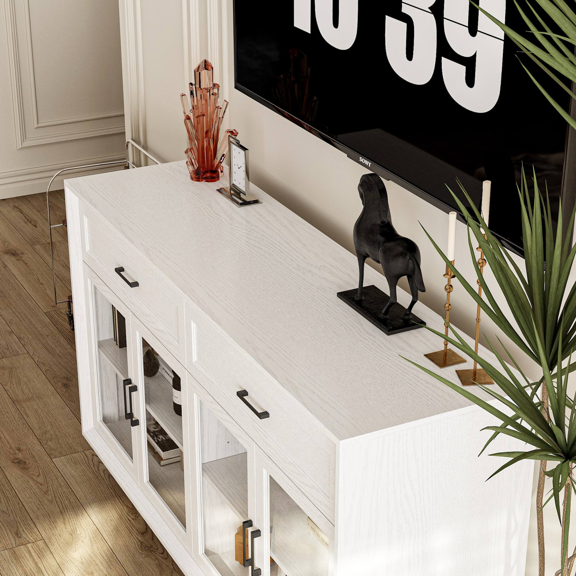 Alt View 9. Famapy - Famapy Wood - Grain Glass - Door Storage & Display Cabinet: Elevate Your Home Aesthetic - White.