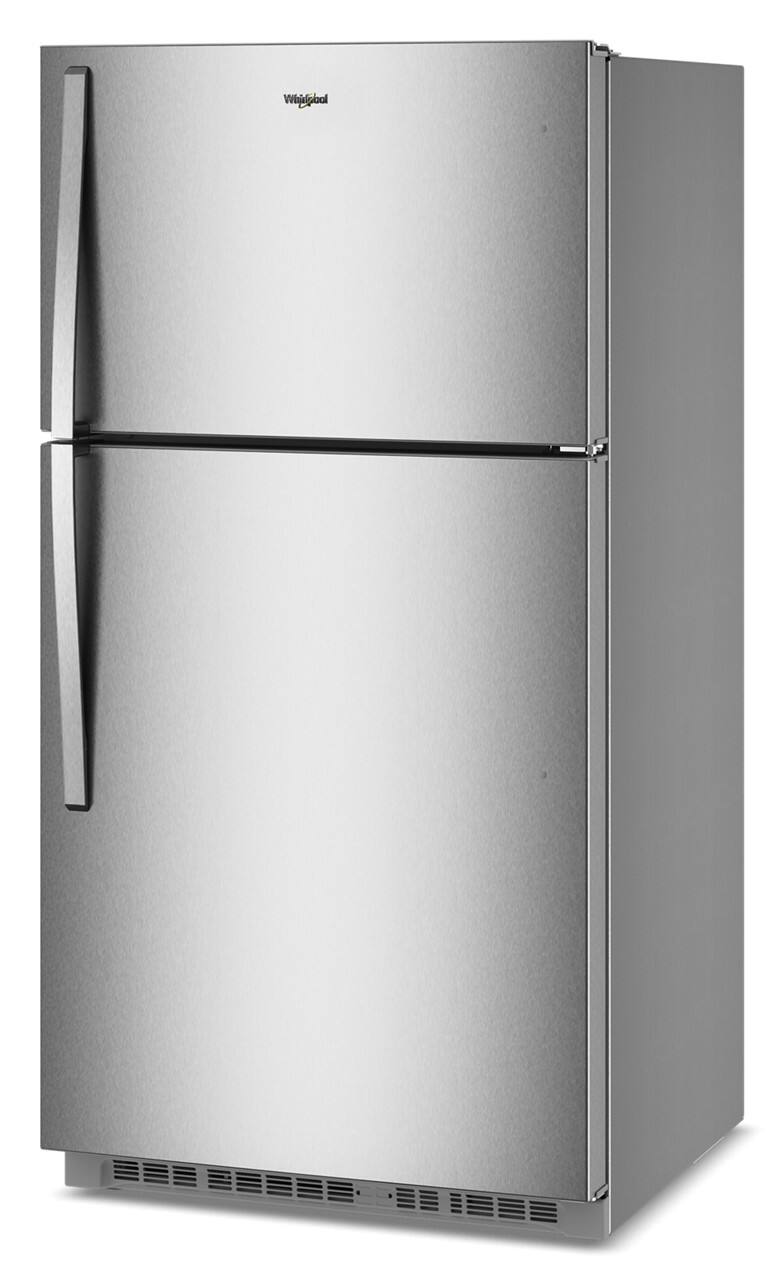 Left. Whirlpool - 21.3 Cu. Ft. Top-Freezer Refrigerator with Total Coverage Cooling - Fingerprint-Resistant Stainless Finish.
