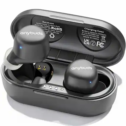 Model Name: Anybuds Dots
Model No.: A00E4
Impedance: 16Ω
Frequency Range: 20Hz-20KHz
Battery Capacity: 50mAh
Charging Case
Battery Capacity: 300mAh
Input: 5V/300mAh
Output: 5V/400mAh
MADE IN CHINA
Certifications:
- ROHS
- UK
- CA
- PS
- FC