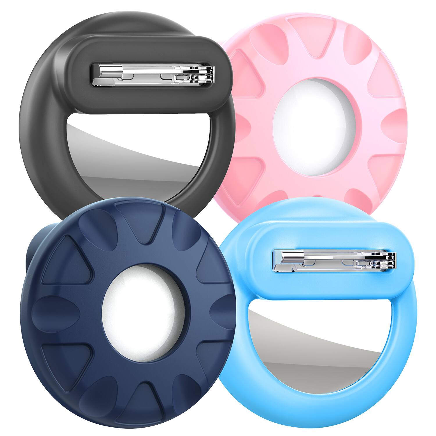 Front. Vena - 4 Pack For Apple AirTag Holder For Kids, AirTag Kids Hidden Silicone Case Invisible Pin for Kids Backpack Pet Collar - Navy Blue|Black|Light Pink|Light Blue.