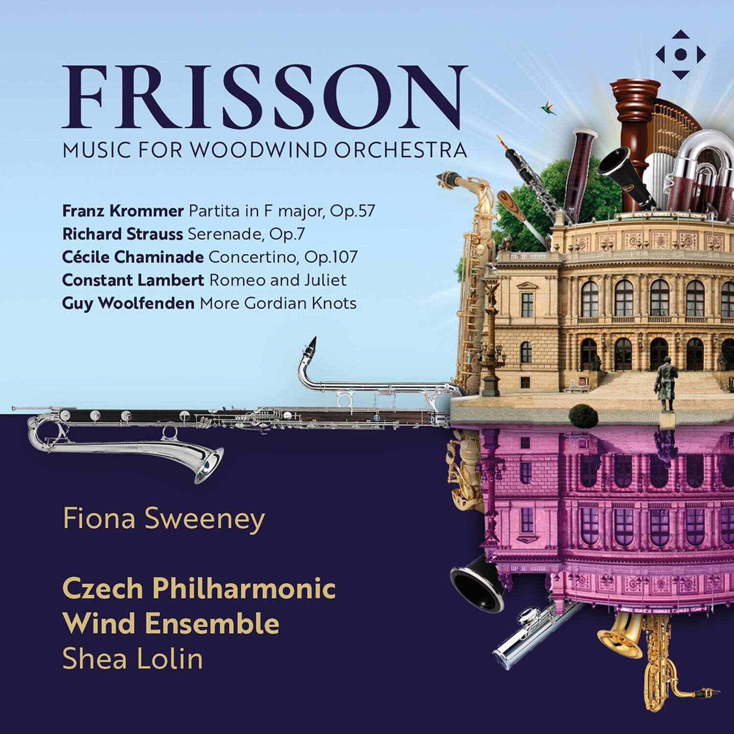 FRISSON  
MUSIC FOR WOODWIND ORCHESTRA  

Franz Krommer Partita in F major, Op.57  
Richard Strauss Serenade, Op.7  
Cécile Chaminade Concertino, Op.107  
Constant Lambert Romeo and Juliet  
Guy Woolfenden More Gordian Knots  

Fiona Sweeney  
Czech Philharmonic Wind Ensemble  
Shea Lolin