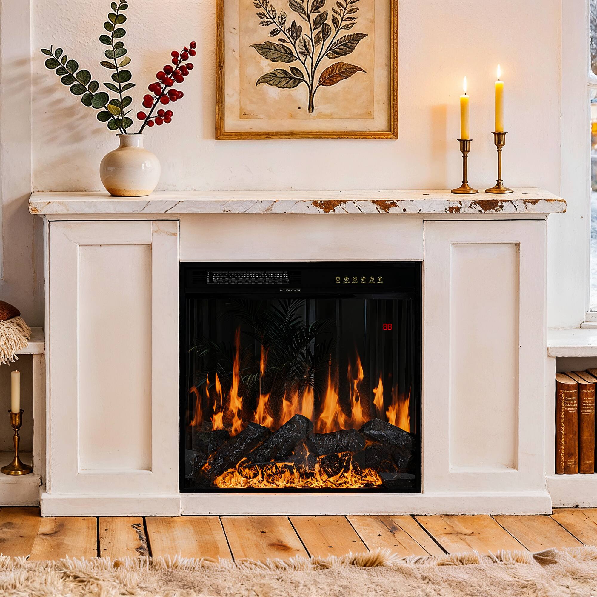 Angle. Homsee - Built-In Electric Fireplace Insert, 1500W Recessed or Freestanding Heater with Multi-Color Flame & Remote - Black.