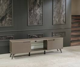 APRILSOUL - FurnisHome Store Denver Mid Century Modern Tv Stand 2 Door Cabinets 1 Glass Shelf 66 inch Tv Unit - Brown