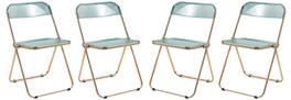 LeisureMod - Lawrence 4-PCS Modern Acrylic Folding Chair with Gold Chrome Steel Frame - Space-Saving Portable Chair - Jade Green
