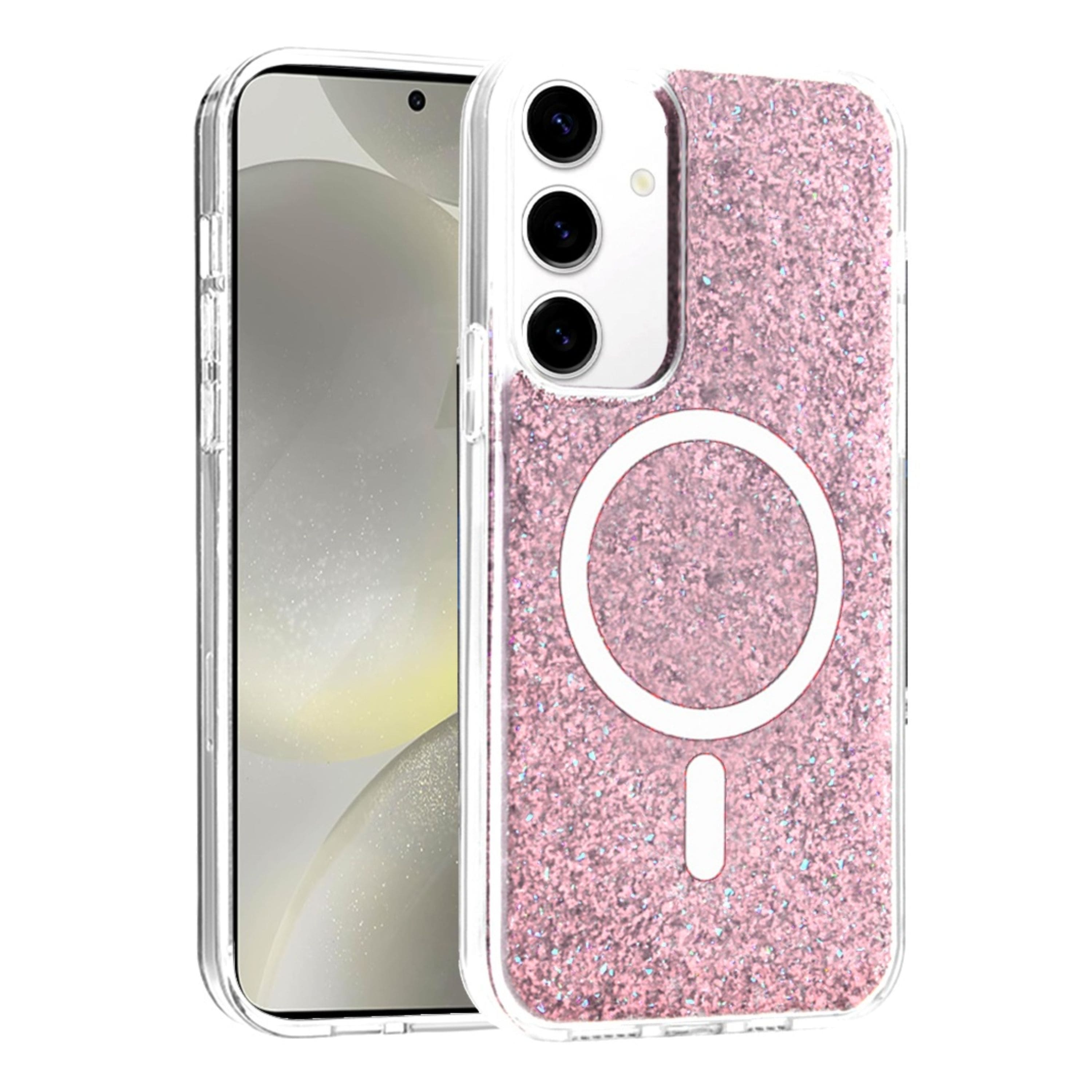 Kitcheniva - Epoxy Full Glitter Magnetic Circle Phone Case With Tempered Glass For Samsung Galaxy S25+/S24+ - Rose Gold price history on PriceWatchPro