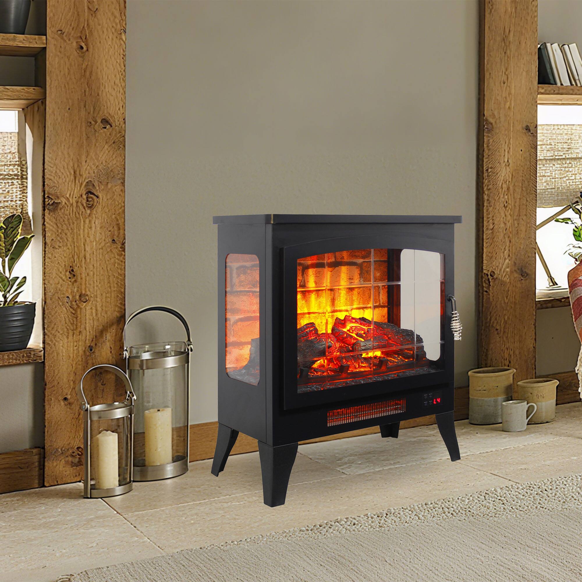 Alt View 6. Ecooso - 21 inch Three-Sided Freestanding Electric Fireplace Stove with 3D Flame Effect and Remote - Antique Black.