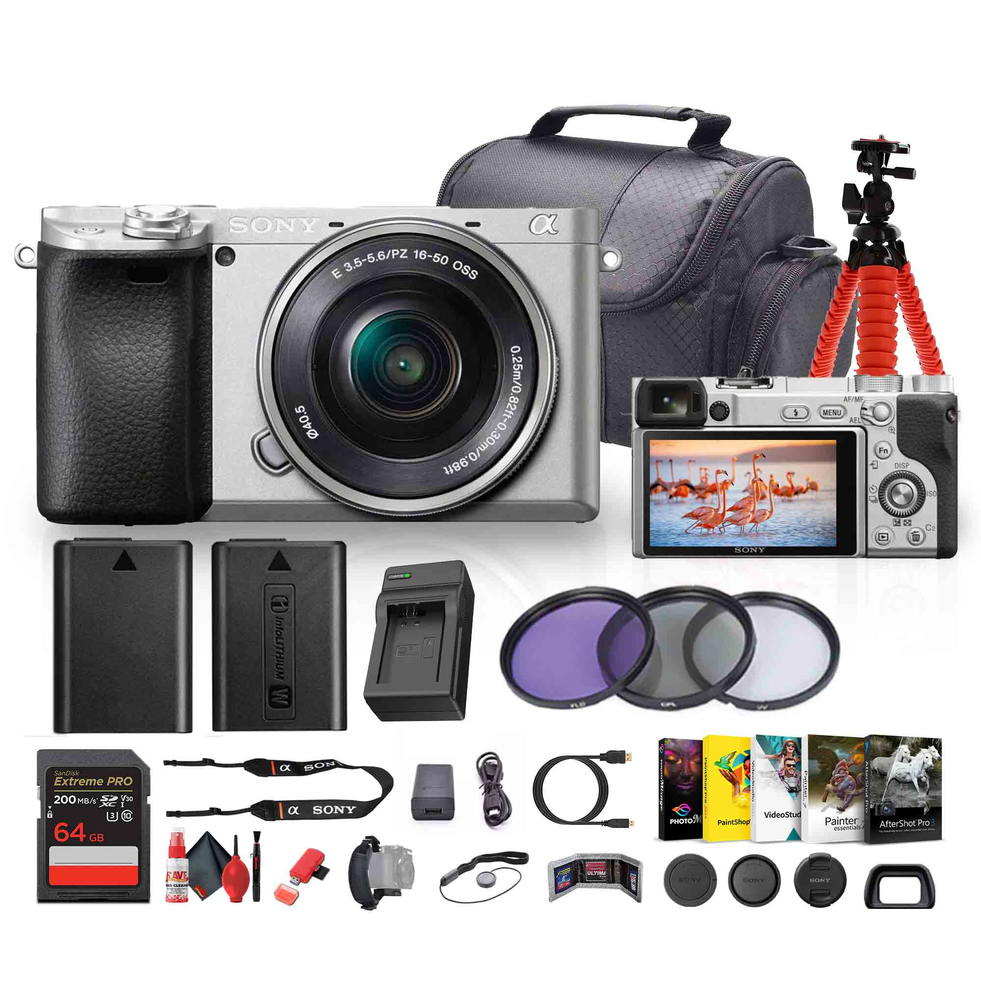 Sony - a6400 Mirrorless Camera with 16-50mm f/3.5-5.6 II Lens (Silver) - Bundle (International Model)