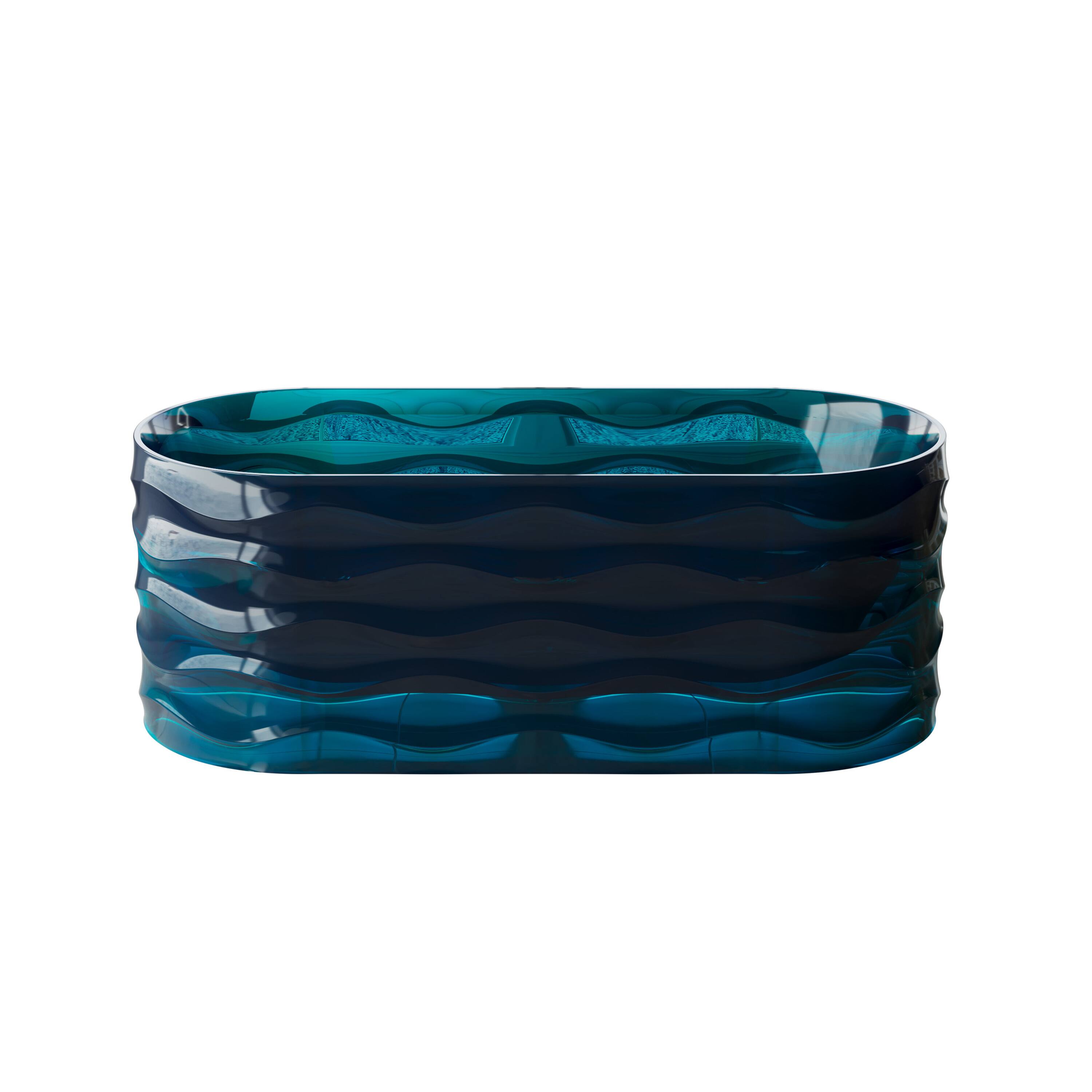 Alt View 10. WELLFOR - OLA 62 in x 27 in Resin Solid Surface Flatbottom Freestanding Soaking Bathtub with Center Drain - Flowing Blue.