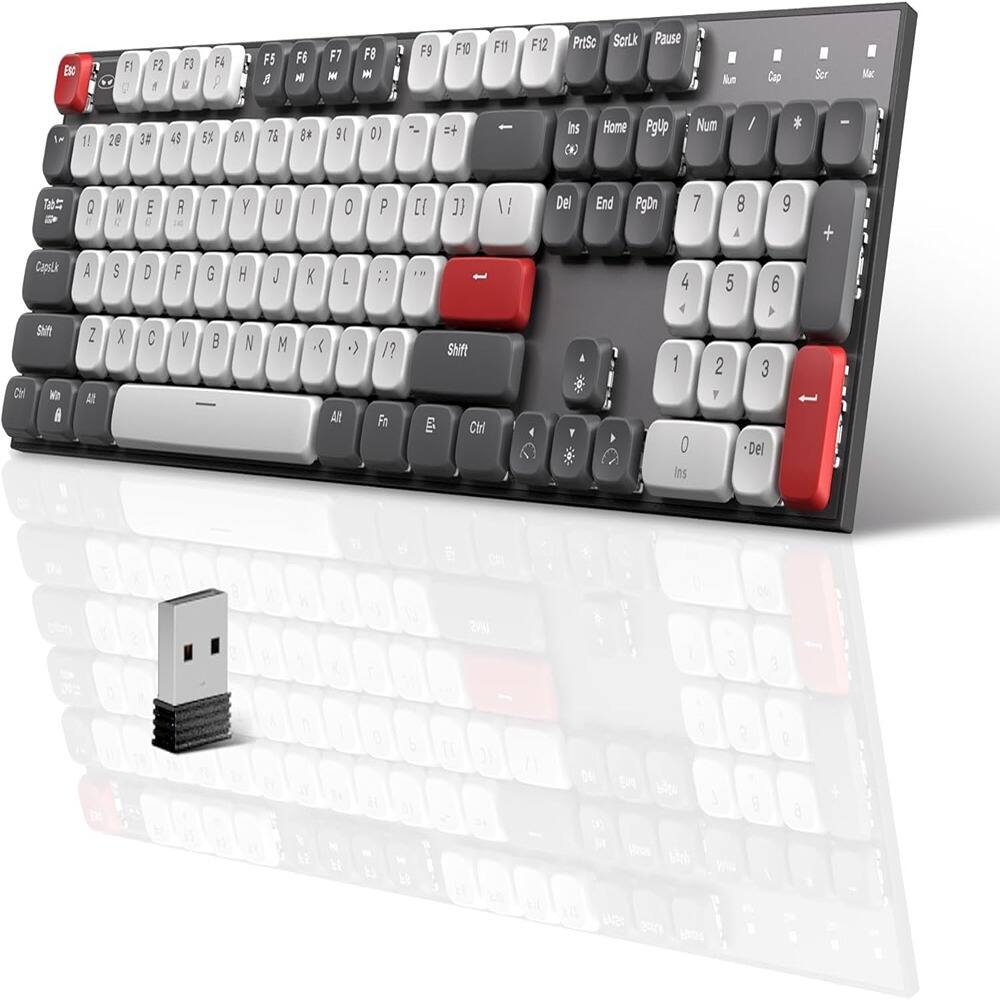 MOSZAR LLC - Wireless Mechanical Keyboard Moon104 RGB Backlight Triple Mode - Grey Black