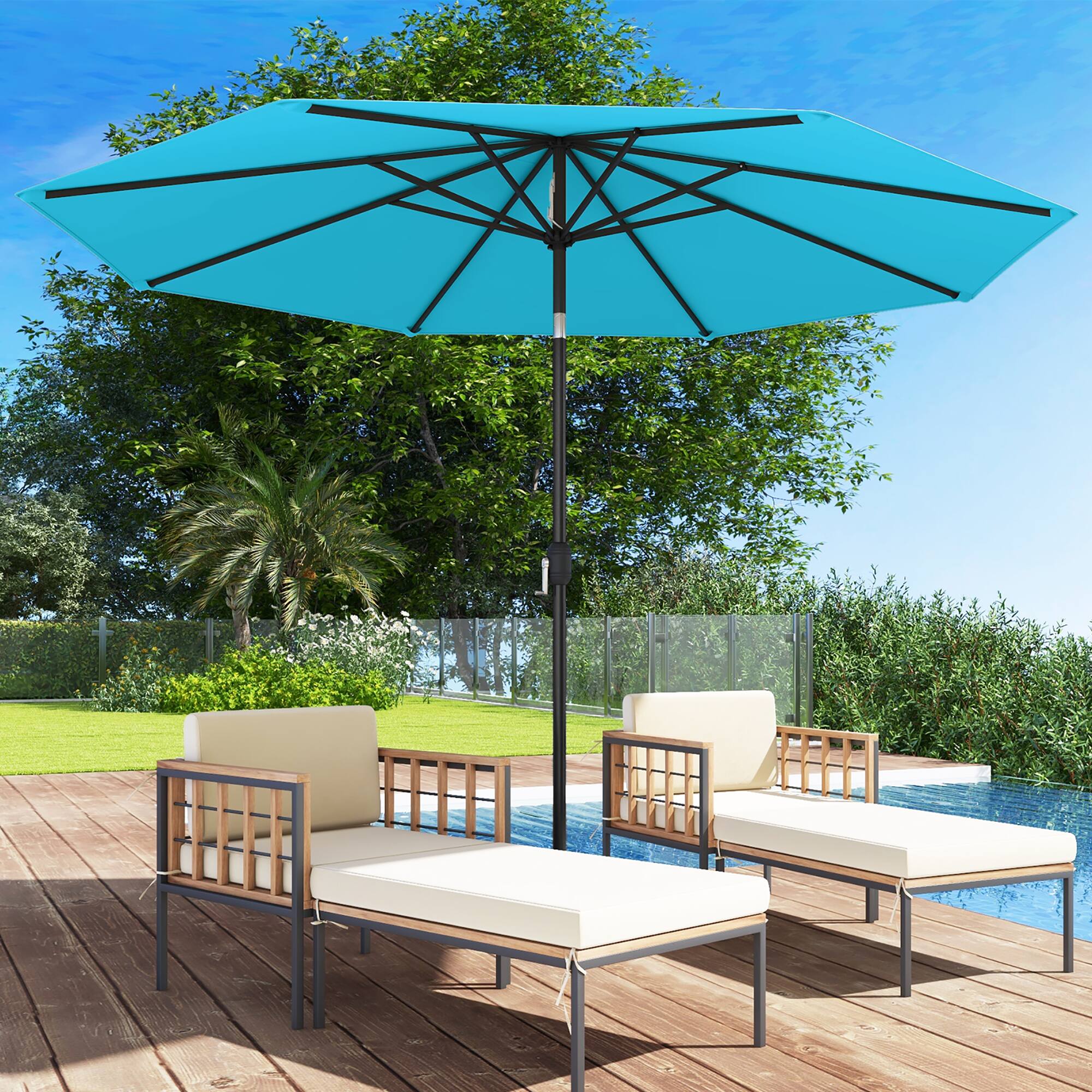 Alt View 1. Gymax - Gymax 300 CM Patio Umbrella Heavy Duty Market Umbrella w/ Tilt Mechanism Crank Handle Blue - Blue.