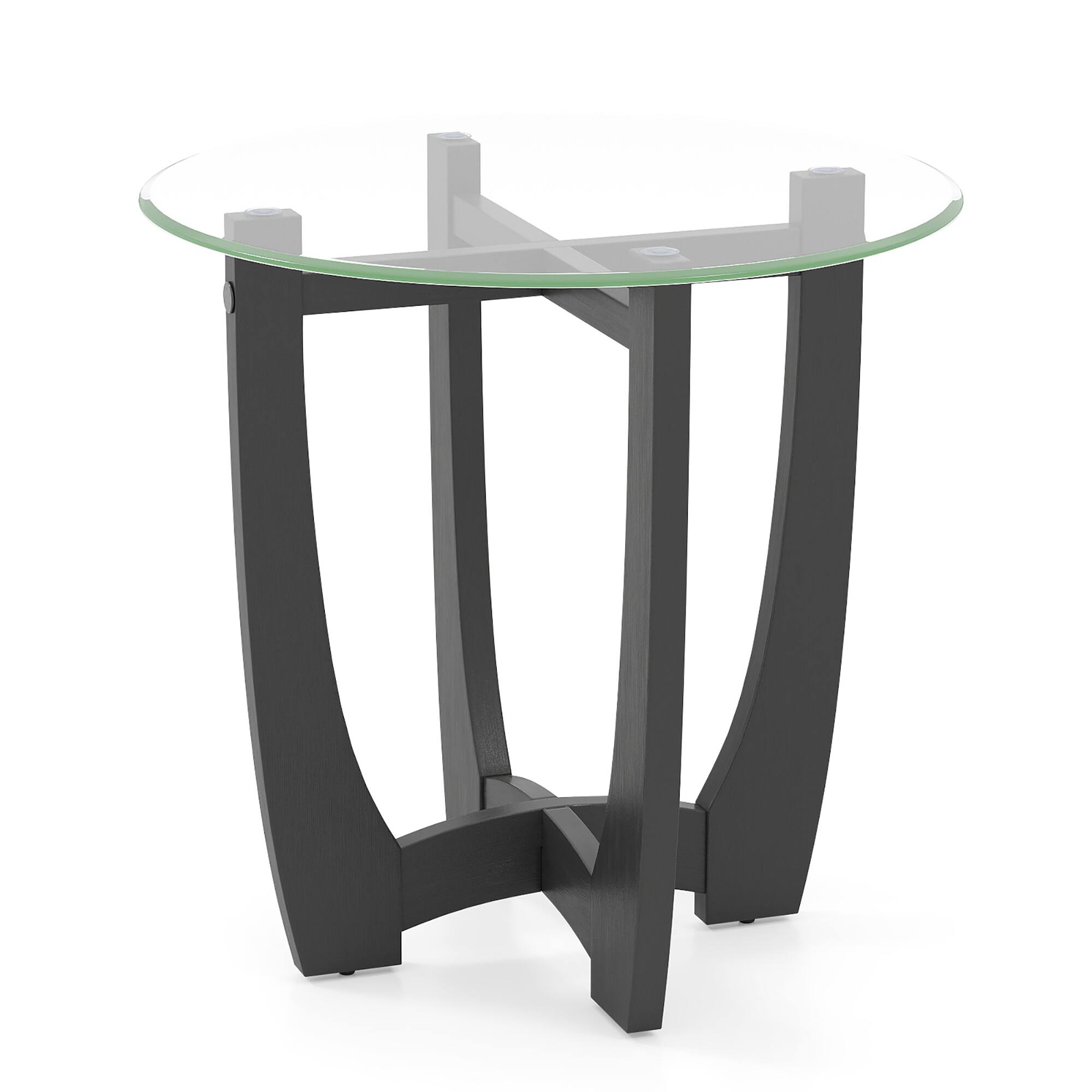 Alt View 9. Gymax - Gymax 2PCS 23.5'' Round End Table w/Glass Tabletop Cross-shaped Solid Rubber Wood Frame - Clear, Black.