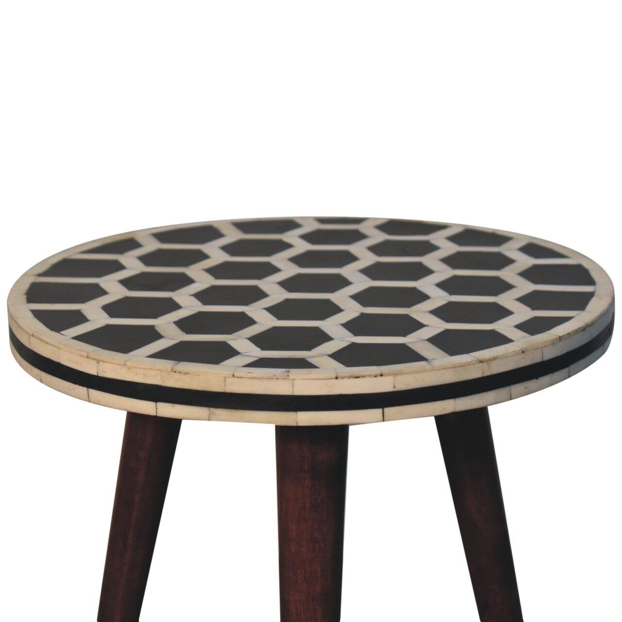 Left. Artisan Furniture - Artisan Furniture Solid Wood Bone Inlay Tripod Stool With Honey Caramel Finish - Brown.