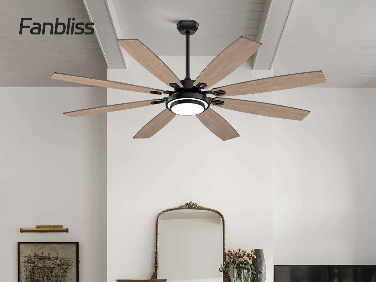 Siljoy - 72-in LED Ceiling Fan with Dual Color Blades ( and oak)-Remote Included (8 Blades) - Black