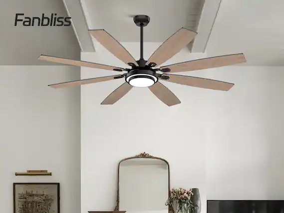 Front. Siljoy - 72-in Black LED Ceiling Fan with Dual Color Blades (Black and oak)-Remote Included (8 Blades) - Black.