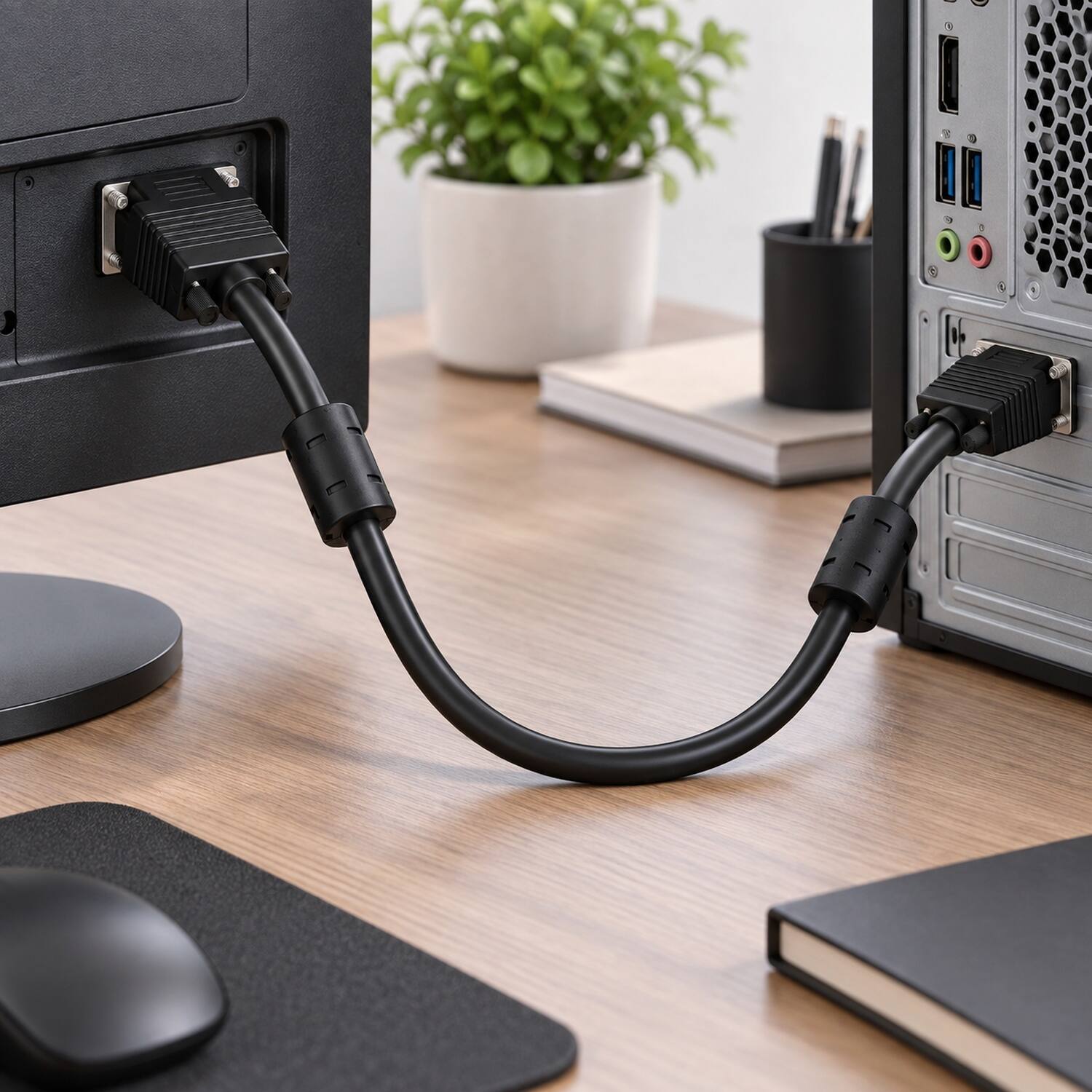Left. Sanoxy - 10ft SVGA HD15 M/M Monitor Cable with Ferrites - Black.