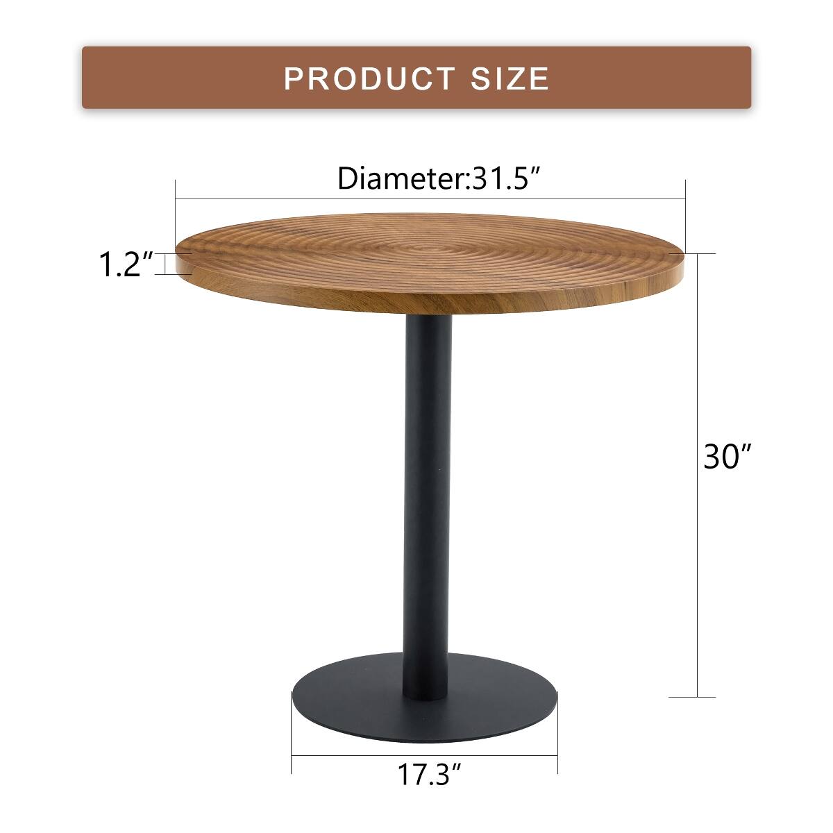Loheer 31.5 Inch Round Dining Table with Dark Wood Grain Top and Black ...