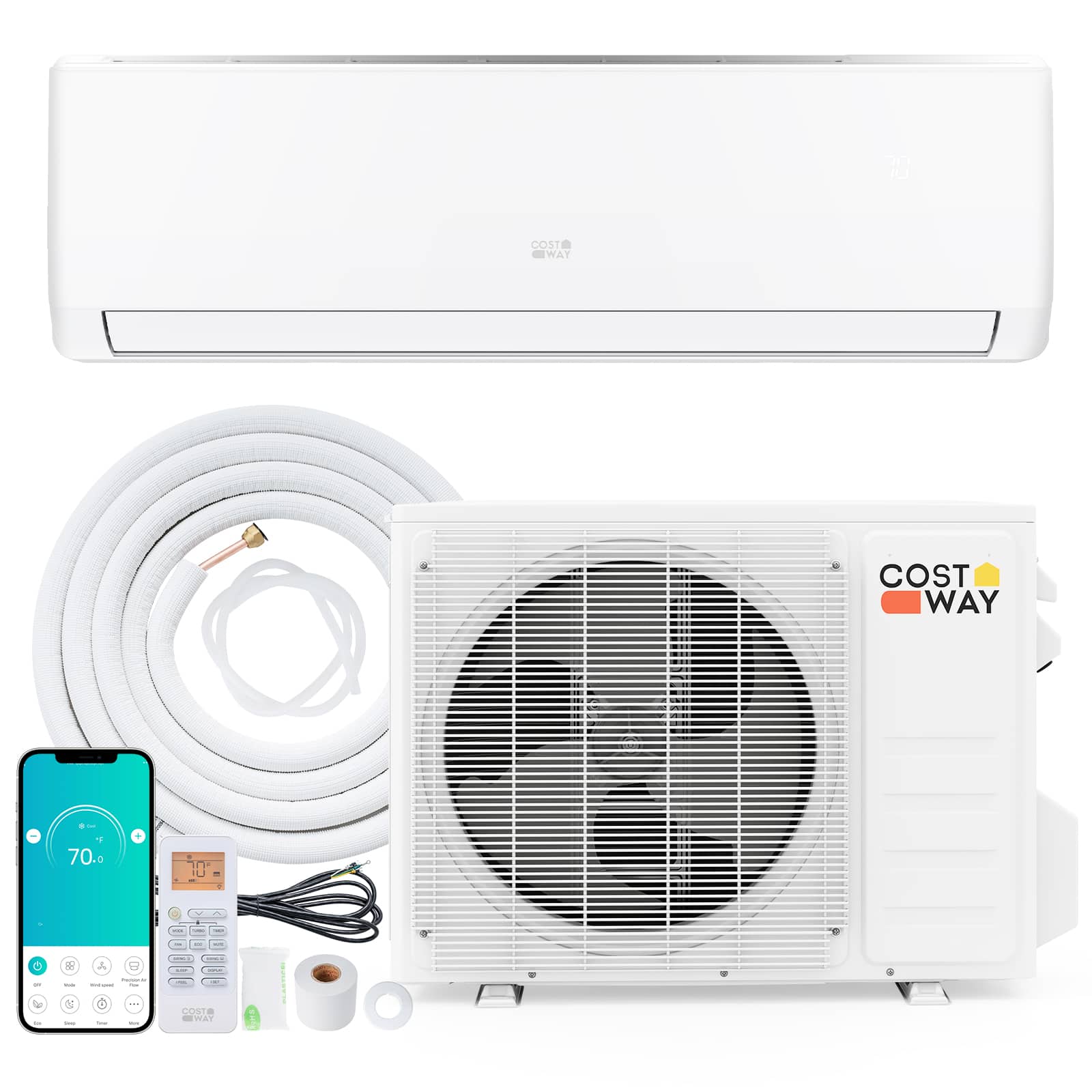 Costway - 9000 BTU 19 SEER2 115V Mini Split Air Conditioner & Heater with Heat Pump & Installation Kit - White
