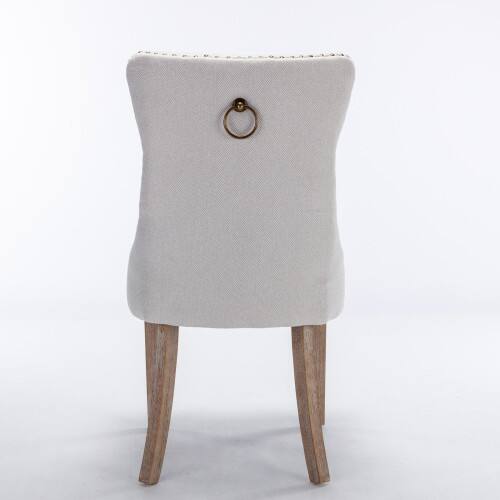 Alt View 1. LUCKY ONE - Assembled Tufted Linen Dining Chair Set of 2 with Wood Legs Nailhead Trim High Back - Beige.