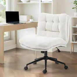Dowinx - Criss Cross Chair with Double-Layer Wide Cushion, Fabric Swivel Office Chair Modern for Home - White