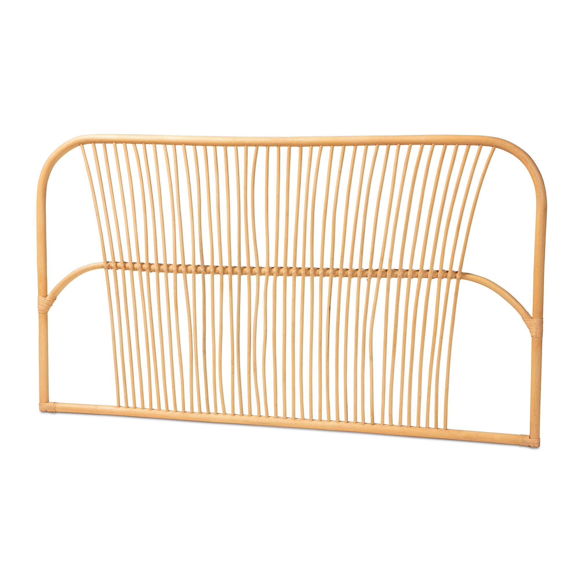 Front. bali & pari - Laina Modern Bohemian Rattan Queen Size Wall-mount Headboard - Natural Brown.