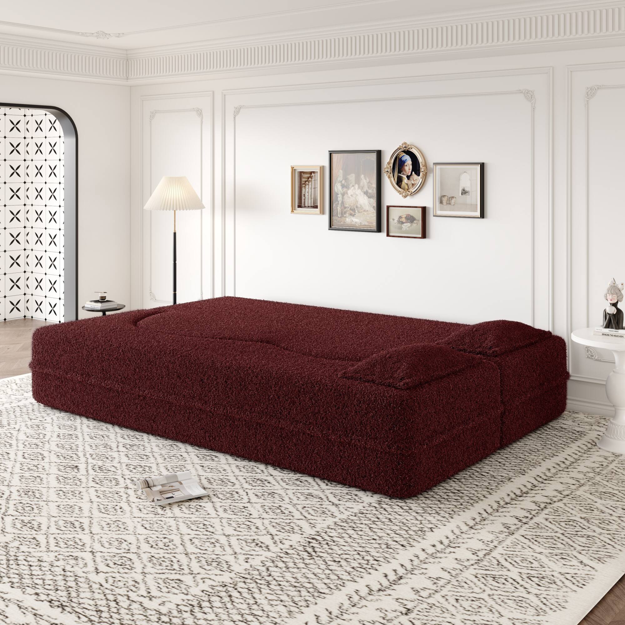 Back. GOODSILO - Convertible Floor Sofa Bed with 2 Pillows, Full Size Folding Mattress for Living Room and Guest Spaces - Burgundy.