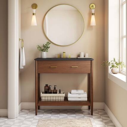 Front. Modway - Zaire Bathroom Vanity Basin Included by Modway - Walnut Black.