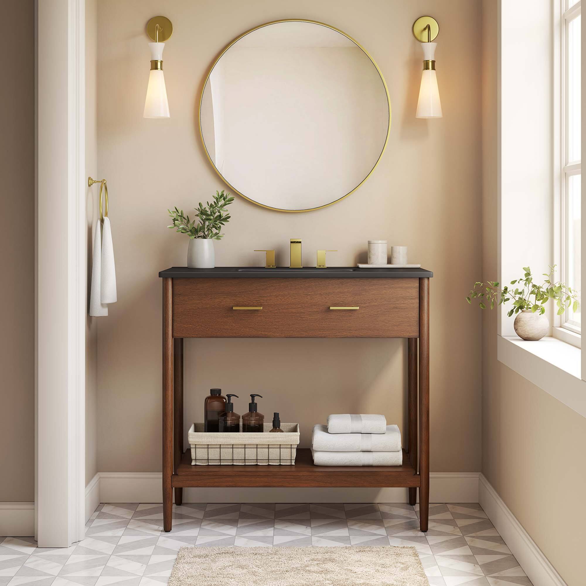 Front. Modway - Zaire Bathroom Vanity Basin Included by Modway - Walnut Black.